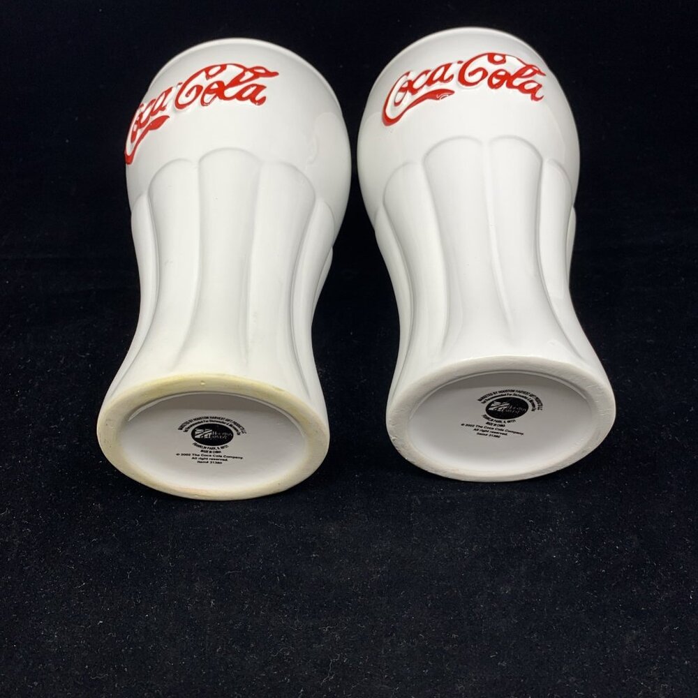 2 Coca-Cola White Ceramic Glasses Red Lettering Houston Harvest 6.25" Tall Vtg - Picture 9 of 11